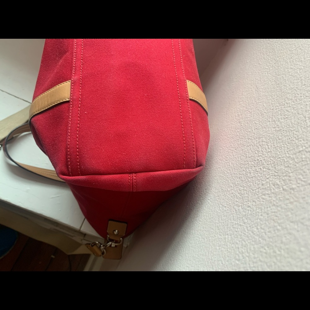 Coach Tote in Red canvas trimmed in leather. - Picture 5 of 9